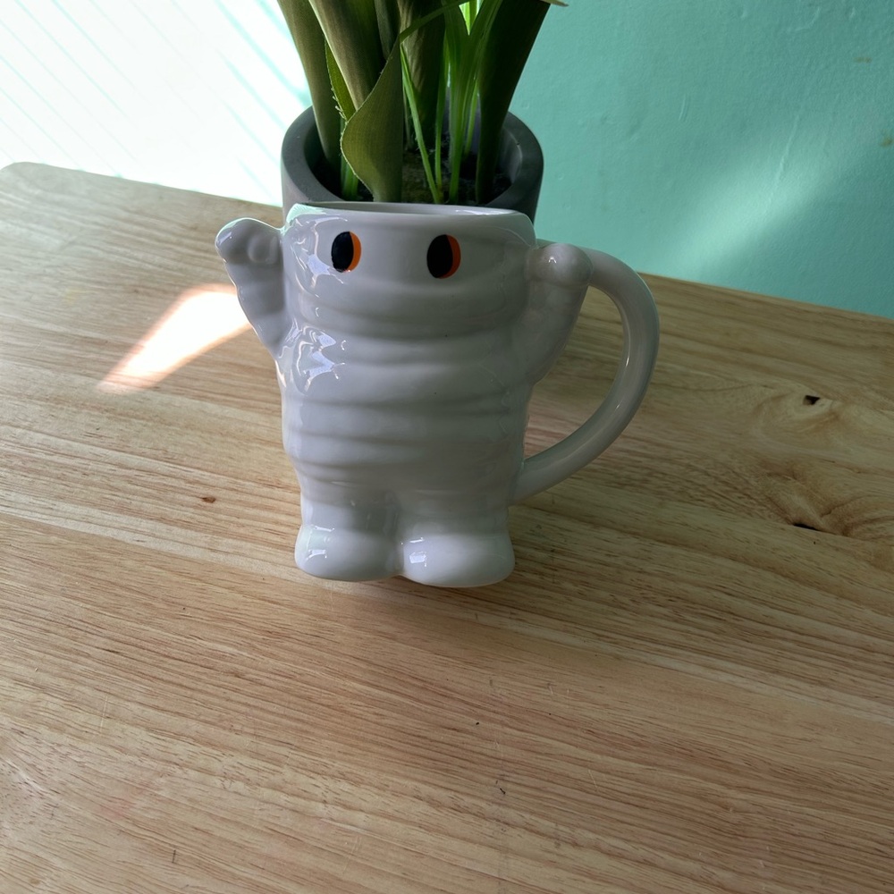 White Mummy Mug with Orange Accents